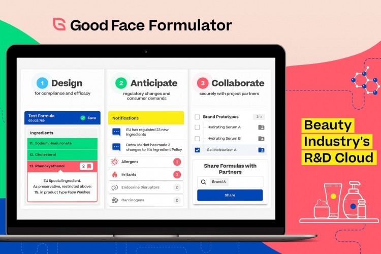 The platform allows formulators to access how ingredients connect to market demands while at the chemist's bench. © The Good Face Project