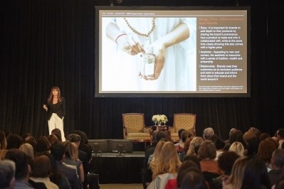 Claire Hobson, EVP, Global Business Director of The Future Laboratory speaking at the CEW Re-Coding Beauty event  (photo courtesy of JF Productions)