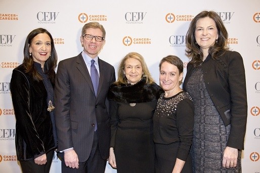 at the Beauty of Giving luncheon (l to r): Heidi Manheimer, CEO, Shiseido Cosmetics America and CEW Foundation Chairwoman; Mike George, President & CEO, QVC; Carlotta Jacobson, President, CEW; Kate Sweeney, Executive Director, Cancer and Careers; Mary Murcko, Vice President & Publisher, SELF (image courtesy of Patricia Willis Photography)