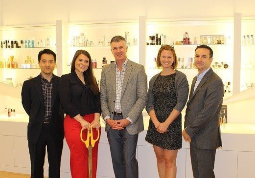 The Fusion Packaging executive team, with Co-CEO Derek Harvey, center, and to his right, Cosmetics Design Ad Manager, Marion Grimes