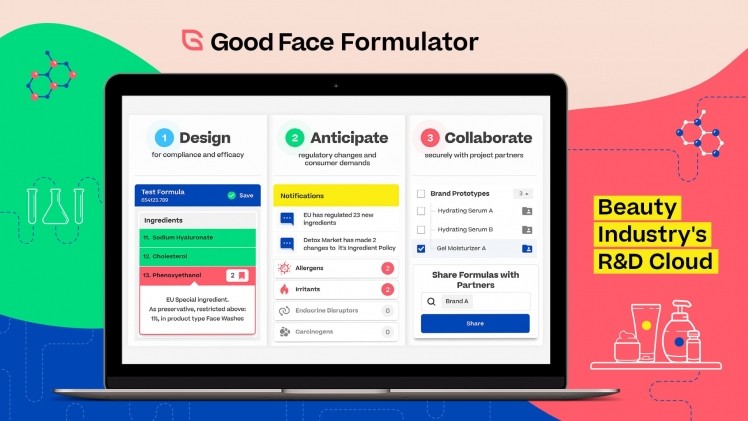 The platform allows formulators to access how ingredients connect to market demands while at the chemist's bench. © The Good Face Project