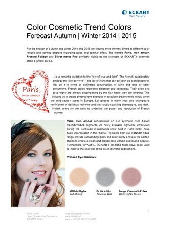 Color Cosmetic Trend Colors - Forecast Autumn / Winter 2014 - 2015