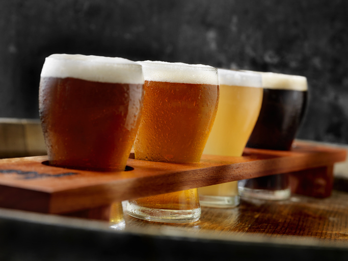 Four types of beer in glasses